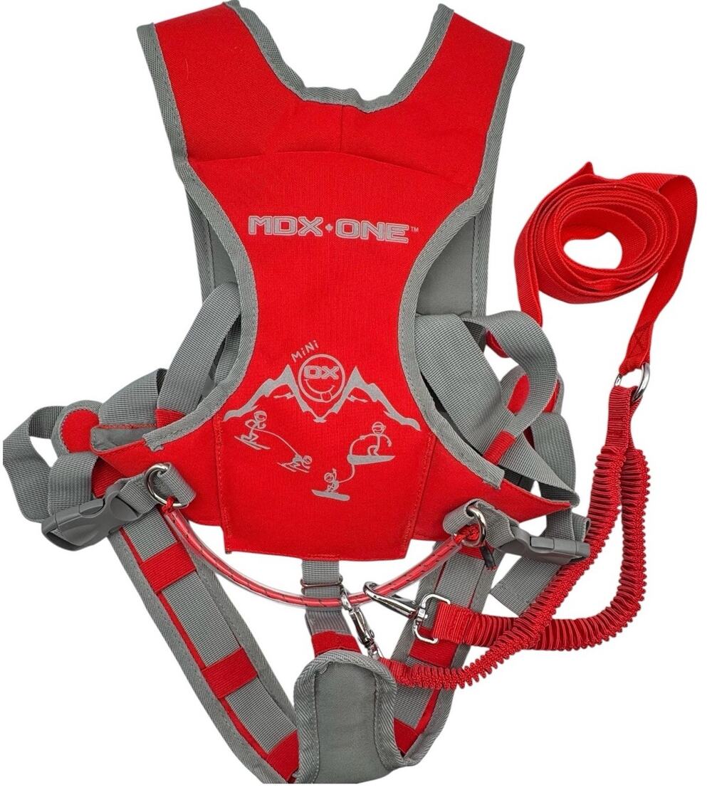 Mdxone Kids Ski Harness Static 9' Tow Rope Red Twin Bungees Beginner Skiing Mini
